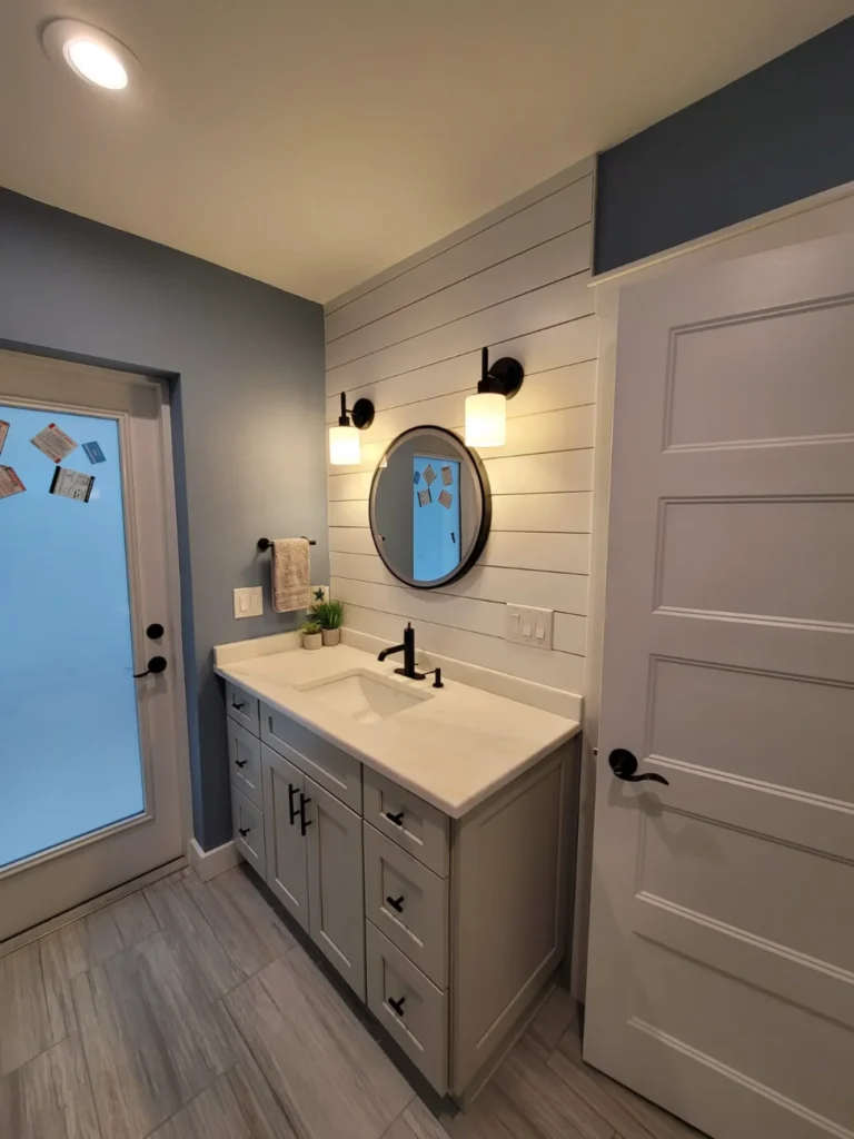 Close-up view of a finished luxury bathroom by BA Construction in Pinellas County.